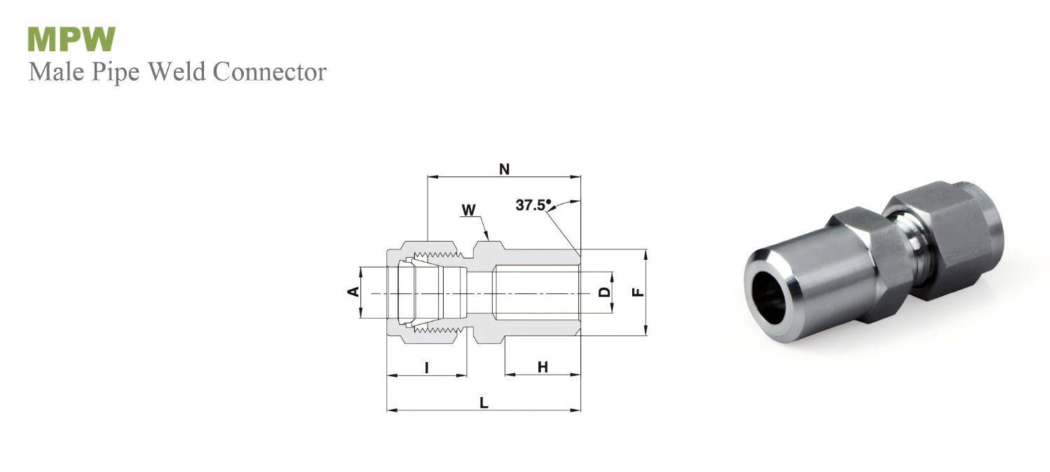 Переходник прямой под приварку MPW: OD дюйм - Трубка дюйм / Type MPW  Tube fitting inch - Tube inch