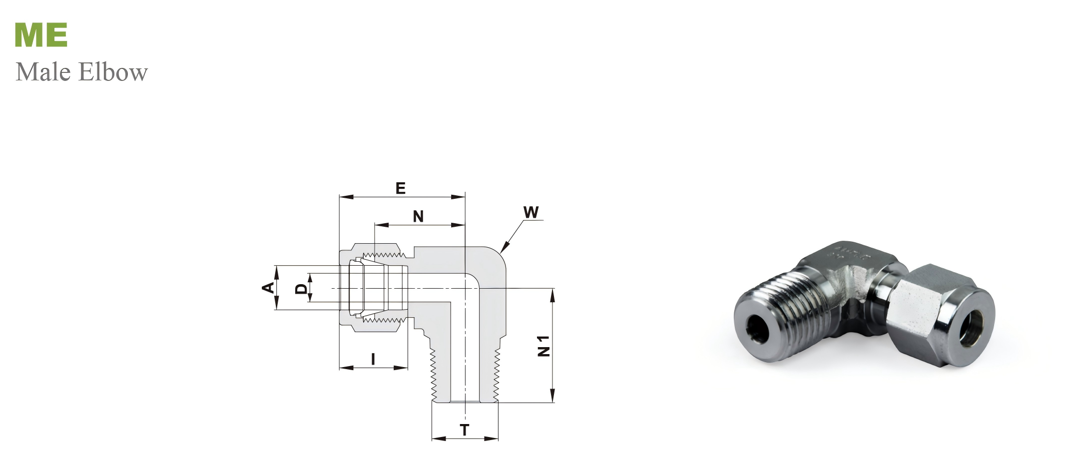 Переходник угловой ME: MNPT - OD дюйм / Type ME MNPT - Tube fitting inch
